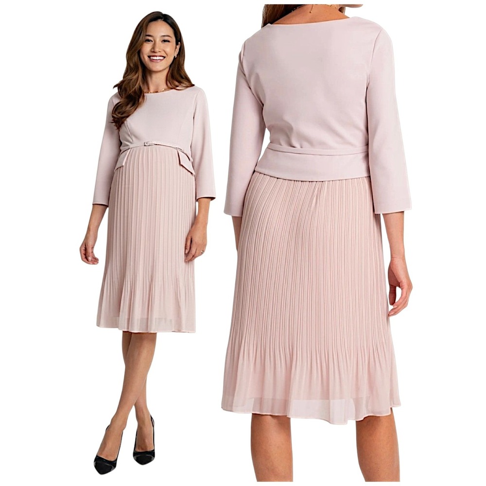 Seraphine‎ Pleated Midi Dress 4 Sophian Blush Pink Nursing Maternity Wedding